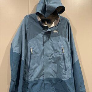 Rei Jacket Mens M Blue Rain Coat Hooded Element Polyester Taped Seams Outdoors